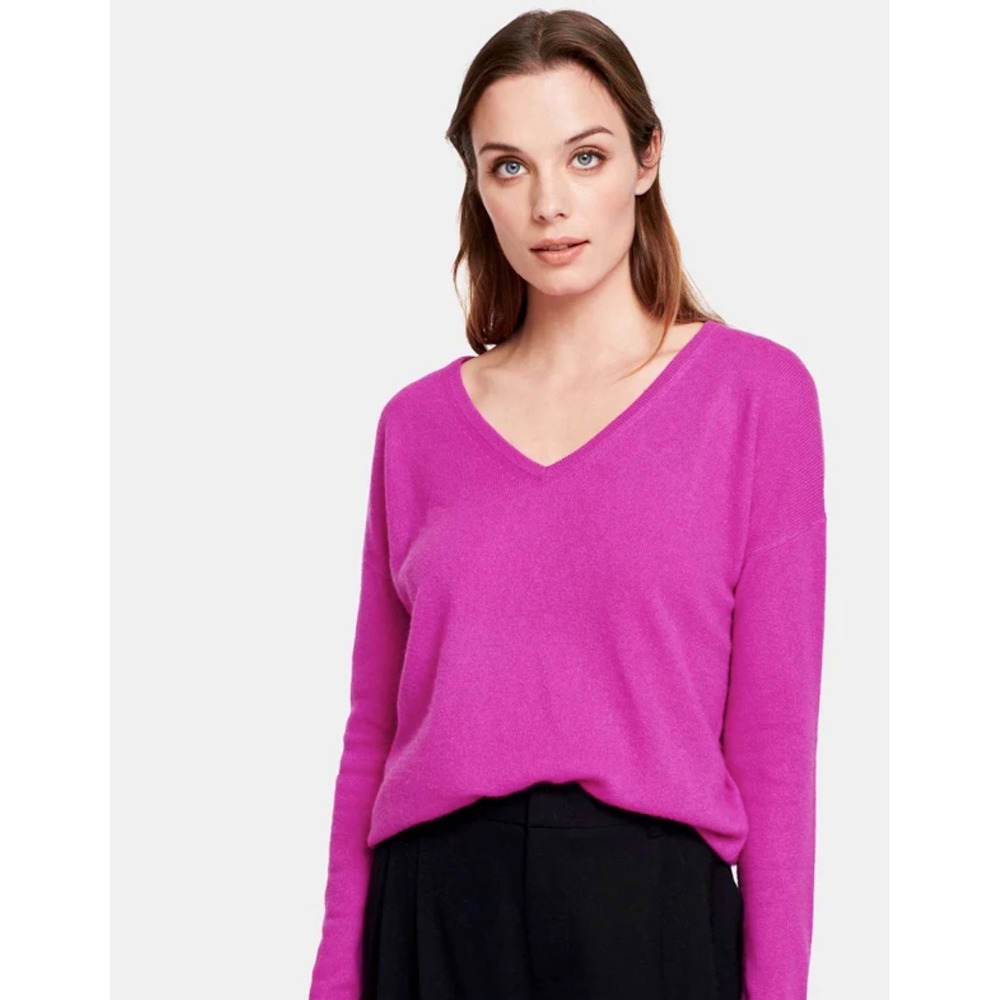 White + Warren Essential V Neck Cashmere Sweater Optimistic Pink Womens Small
